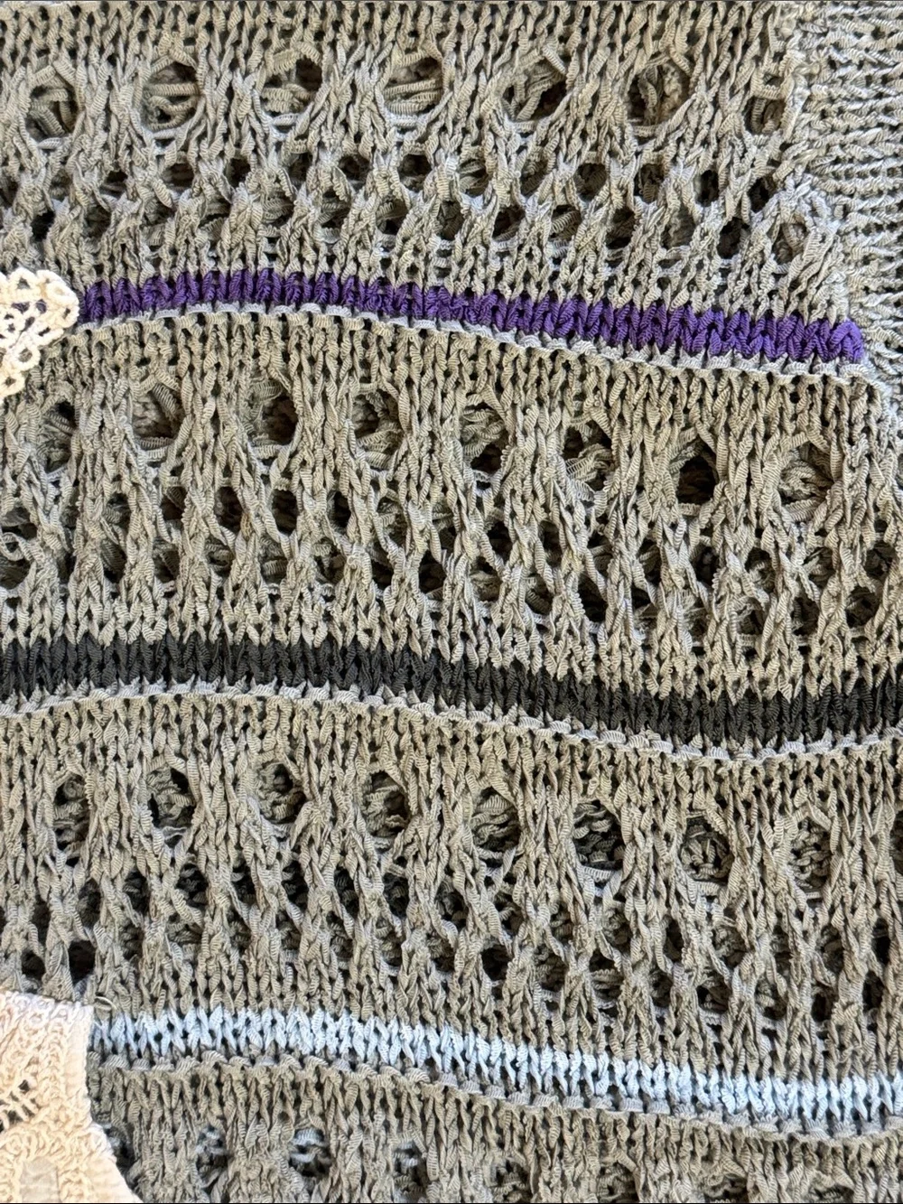 POL Openwork Crochet Sweater in Sage Green